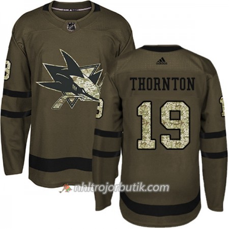 Män Ishockey San Jose Sharks Tröja Joe Thornton 19 Adidas 2017-2018 Camo Grön Authentic